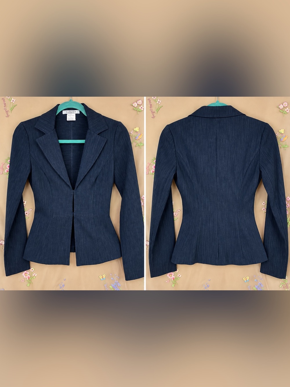 RARE Vintage 90s La Belle Navy Blue Fitted Blazer Jacket Made in USA Sz 1